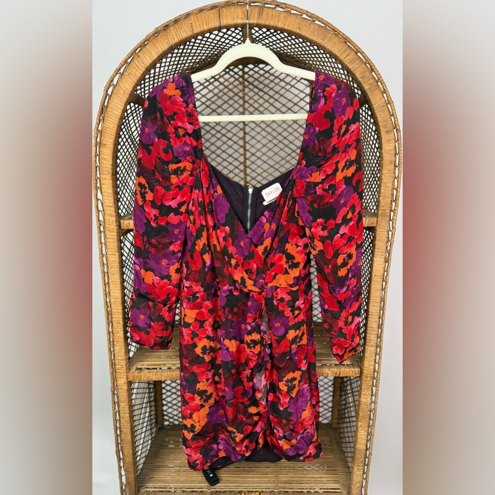 SAYLOR Alouette Floral Mini Dress Women’s Size M Puff Sleeve Ruched $275 Retail - Picture 5 of 7